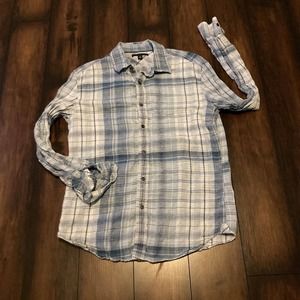 Banana Republic Mens Small 14-14.5 Blue Plaid Long Sleeve Button Up Shirt